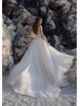 Beaded Ivory Lace Tulle V Back Slit Sexy Beach Wedding Dress
